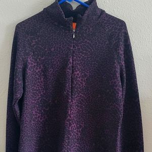 Purple Leopard Print Lucy, crew neck zip top